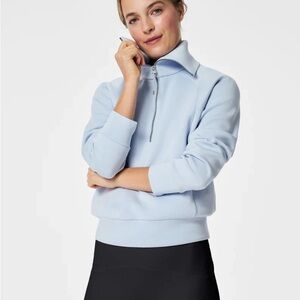 NWT Spanx Airessentials Oxford Light Blue Half Zip Top 1X